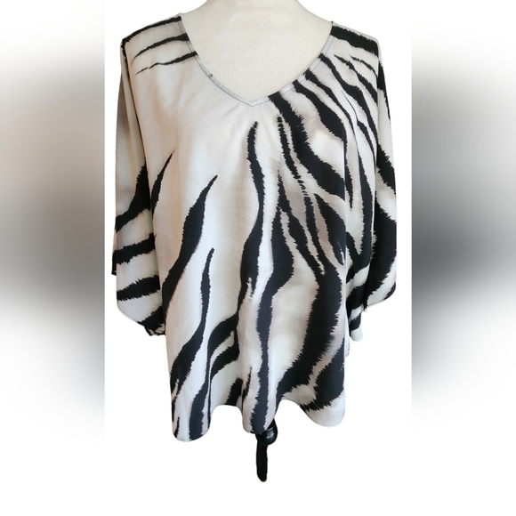 Chico's Zebra Animal Print V Neck Poncho  Top Women's Size 0 - Picture 1 of 11